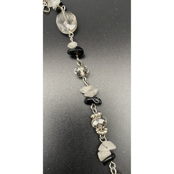 Rutilated Quartz Onyx Necklace Chip Facet Crystal Silver Tone 28+2" 5.5" Dangle - Picture 5 of 12